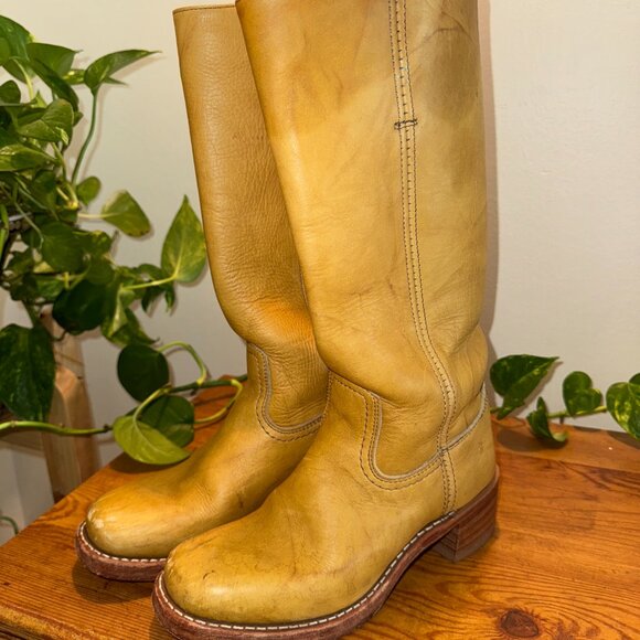 Frye Campus Banana Boots 7 Yellow Square Toe 14L Marble Perfectly Broken In - Picture 6 of 14